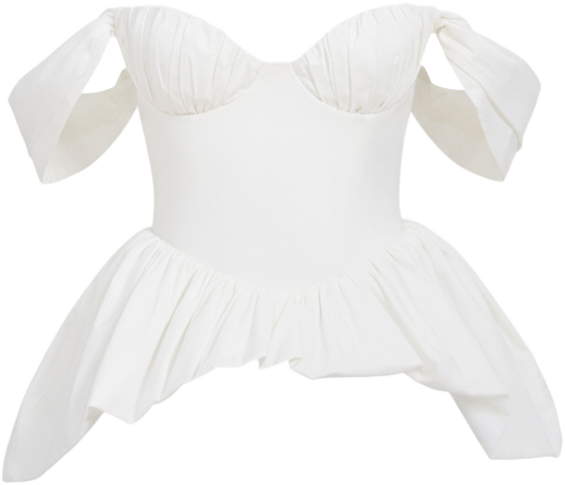 Women Qistina White Off-shoulder Bubble Hem Peplum Cotton Top