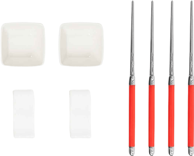 Chopsticks with Handles, Ceramic Rests and Sauce Bowls, Set of 2 Pairs