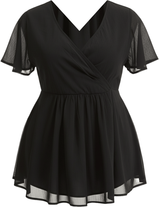 June + Vie Women's Plus Size Faux Wrap Fit-And-Flare Top