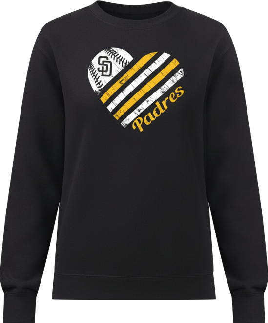 Women's Black San Diego Padres Heart Logo Fleece Pullover Sweatshirt