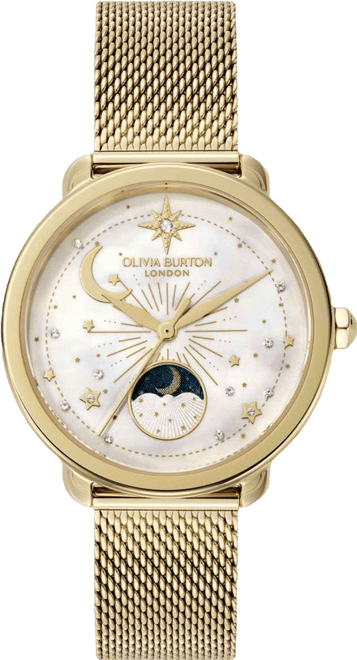 Women's Moonphase Gold Tone Stainless Steel Mesh Bracelet Watch, 34mm