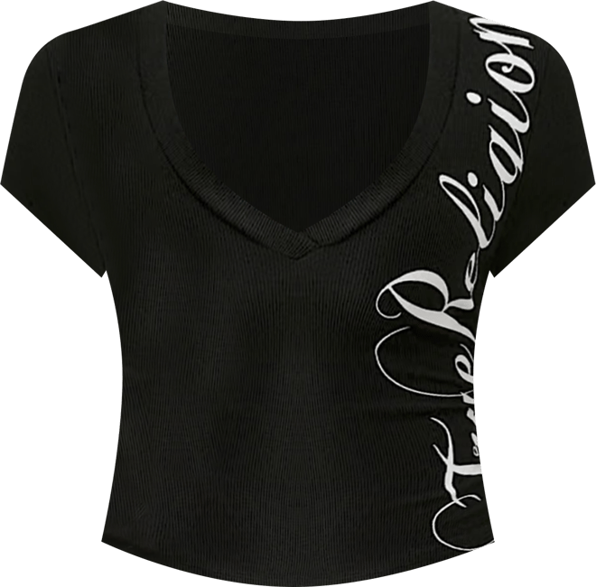 True Religion Cap Sleeve V-Neck Tee