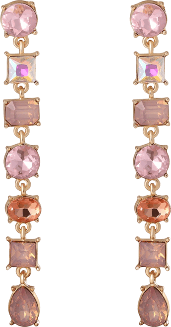 Light Pink Crystal Linear Drop Earrings in Gold-Tone