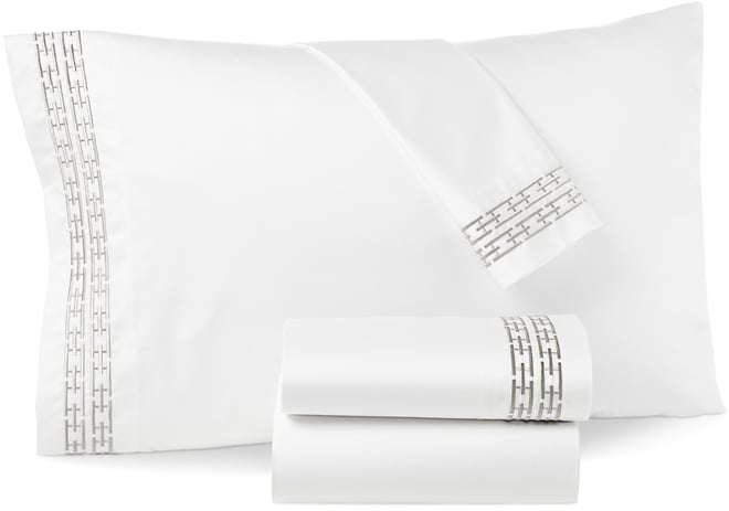 Chain Links Embroidered 500 Thread Count Pima Cotton Fitted Sheet, Queen, Exclusively at Macy's