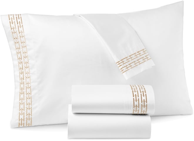 Chain Links Embroidered 500 Thread Count Pima Cotton Fitted Sheet, Queen, Exclusively at Macy's