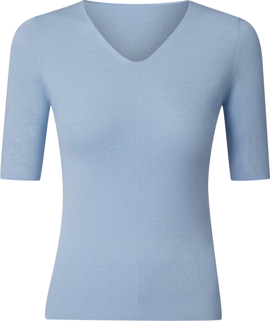 Women's Merino Wool Lurex Sweater | Shimmer Fine gauge V-Neck Short Sleeve Top | Machine Washable Pullover