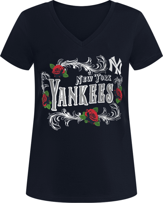 Women's Navy New York Yankees Retro Roses Fitted V-Neck T-Shirt
