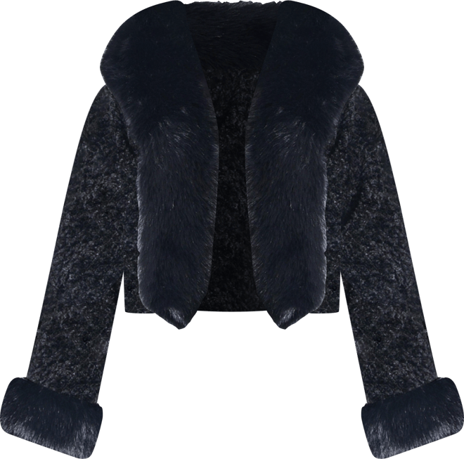 Women's Kali Black Cropped Faux Fur Jacket With Hood