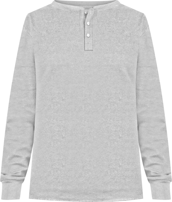 Women's Loose Fitting Waffle-Knit Henley Thermal Shirt