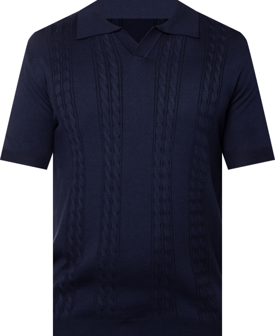 Men's Cable Knit Johnny Collar Short Sleeve Sweater Polo