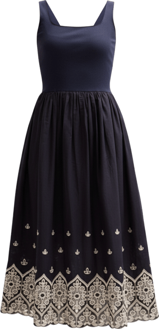 Women's Cora Sleeveless Jersey Bodice Embroidered Midi Dress