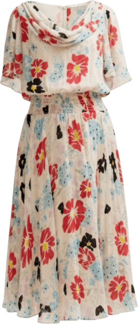 Women's Galaxy Cowl Neck Poppy Print Midi Dress