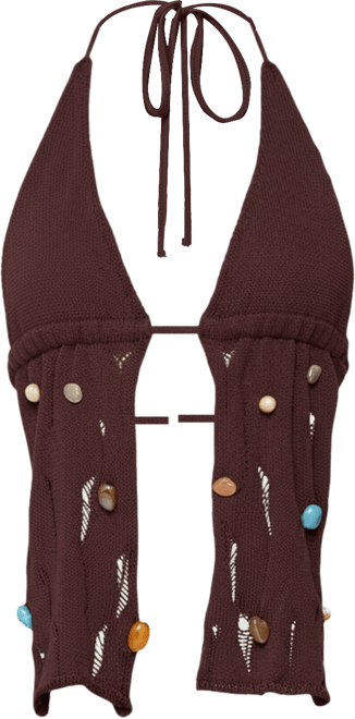 Women's Beaded Distressed Knit Split Front Top