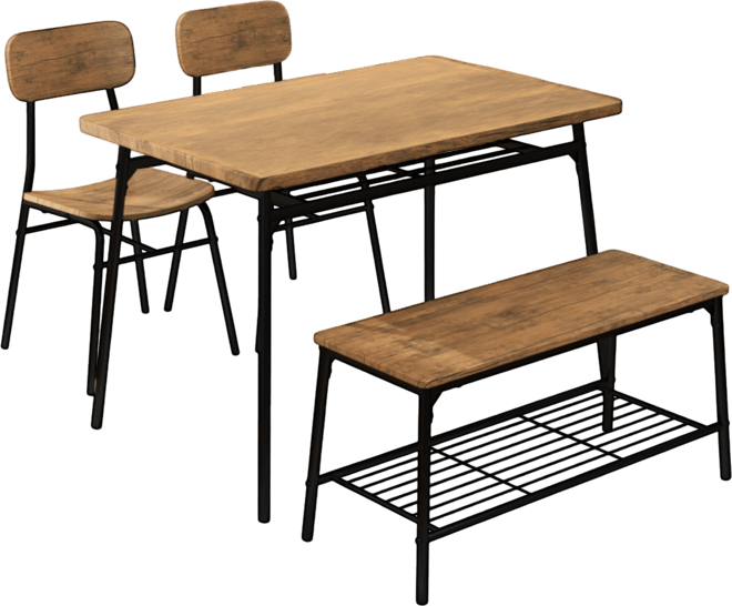 Modern 4-Piece Metal Frame Dining Set with Table, Bench, and 2 Chairs – Ideal for Compact Dining Spaces