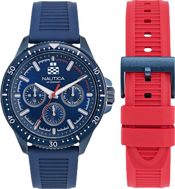 Men's Analog Blue Silicone Watch Set, 46mm