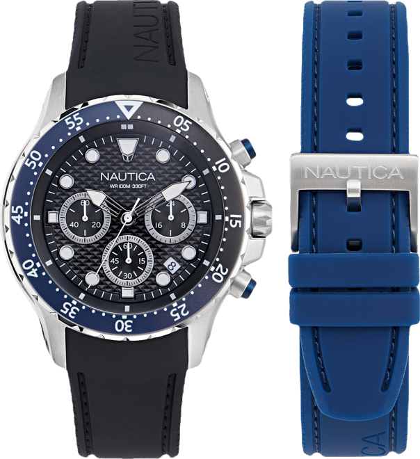 Men's Chronograph Black Silicone Watch Set, 44mm