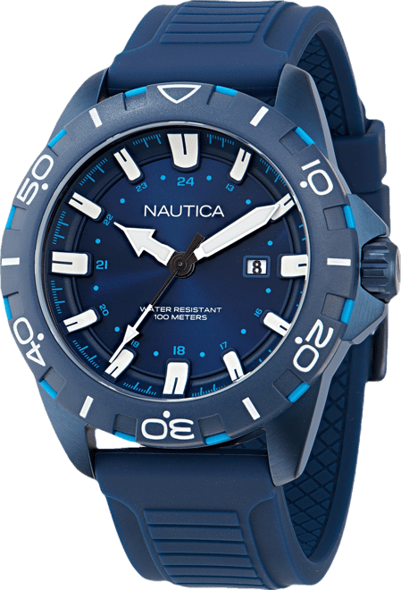 Men's Analog Blue Silicone Watch, 44mm