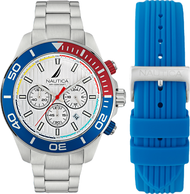 Men's Chronograph Silver-Tone Stainless Steel Watch Set, 48mm