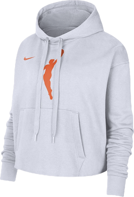 Women's White Wnba Logo Woman Team 13 Cropped Pullover Hoodie