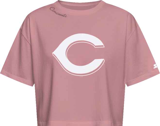 Women's Pink Cincinnati Reds Play the Ball Boxy Cropped T-Shirt