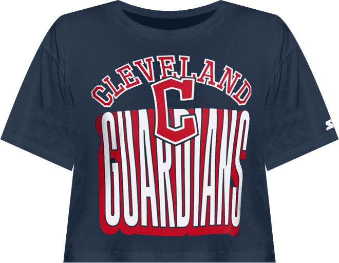 Women's Navy Cleveland Guardians Play the Ball Boxy Cropped T-Shirt