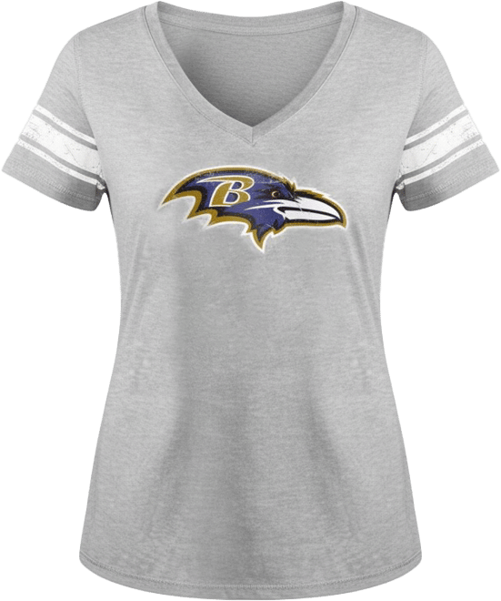 Women's Heather Gray Baltimore Ravens First Pick Distressed V-Neck T-Shirt