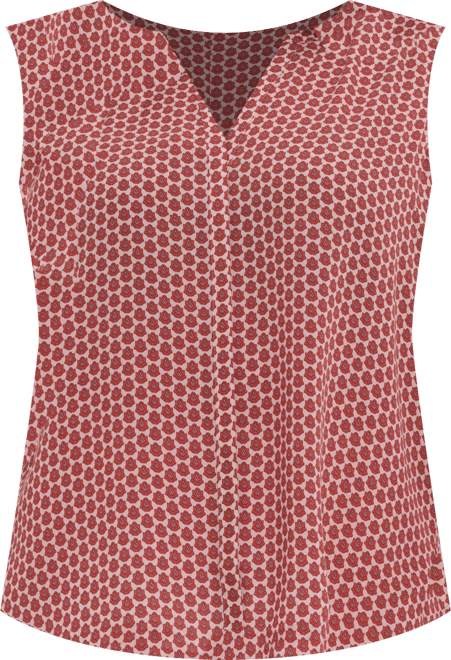 Plus Size Sleeveless Pintuck Split Neck Top