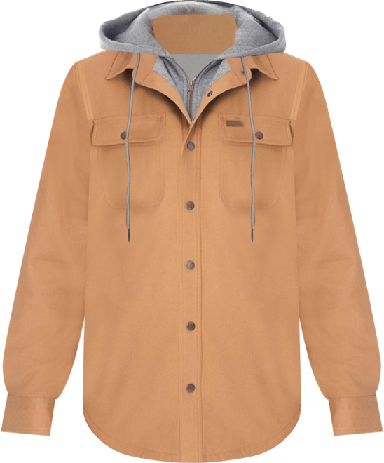Men's Sherpa-Lined Hooded Stretch-Canvas Snap Shirt-Jacket