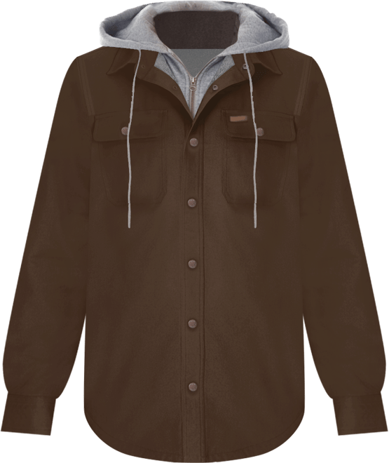 Men's Sherpa-Lined Hooded Stretch-Canvas Snap Shirt-Jacket
