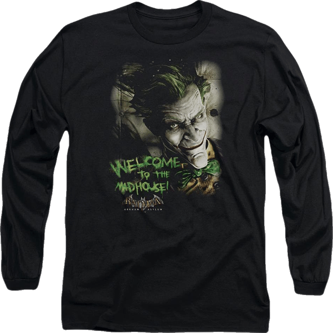 Men's Arkham Asylum Welcome To The Madhouse Long Sleeve Adult Tee / T-Shirt