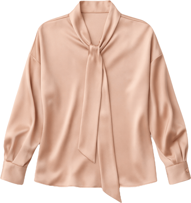 Women's Bat Sleeve Silk Top with Adjustable Neck Tie