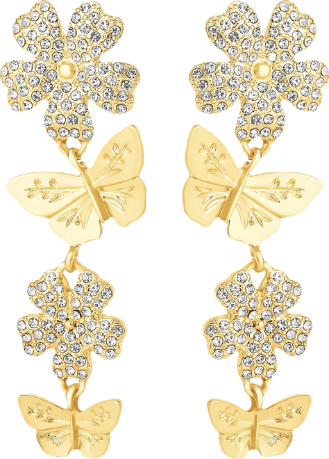 Vertical Butterfly Drop Earrings with Shiny Gold Finish