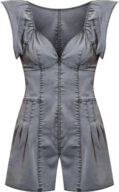 Women's Structured Zip-Front Flutter Sleeve Pleated Romper