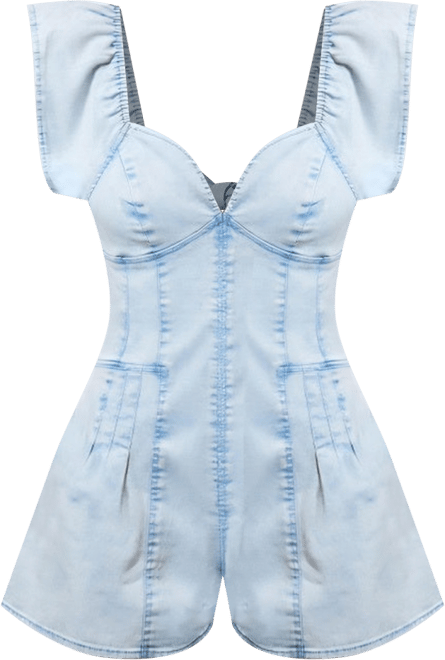 Women's Structured Zip-Front Flutter Sleeve Pleated Romper