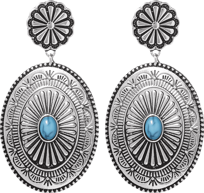 Western Round Concho Drop Earrings