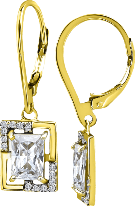 Cubic Zirconia Baguette & Round Leverback Drop Earrings in 18k Gold-Plated Sterling Silver, Macy's Exclusive