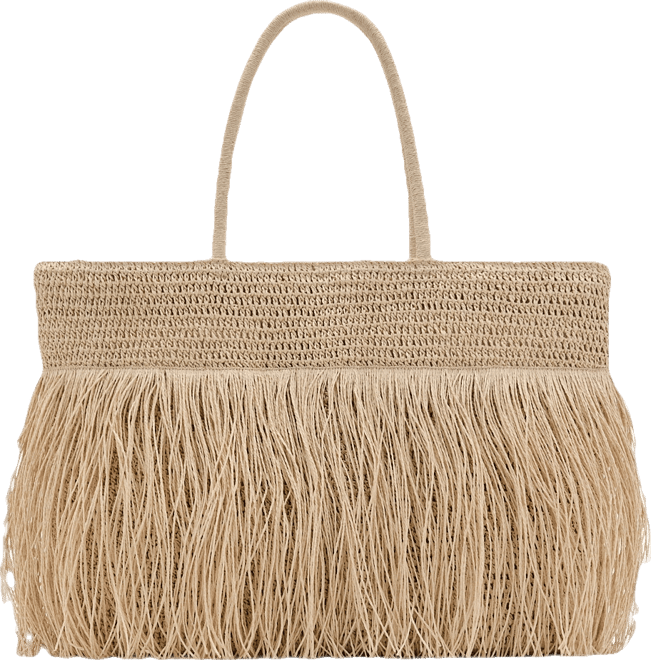 Women's Fringes Detail Natural Fiber Shoulder Bag