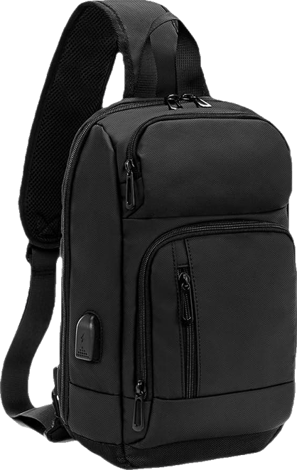 14 inch Sling Bag for Men,Black Crossbody Bag with Usb Charging Port Fits 10.2inch iPad, Casual