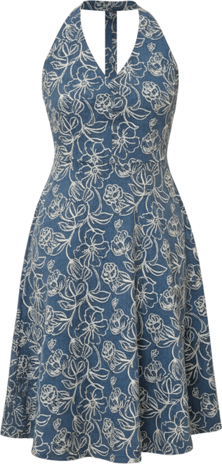 Women's Fit & Flare Gathered Halter Dress