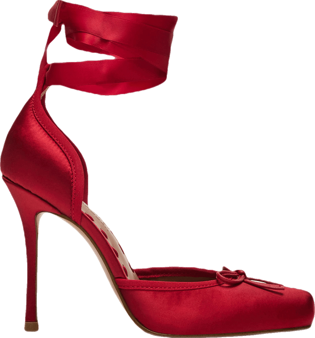 LARINA Red Satin Square-Toe Stiletto Pump Lace-Up Women's Heel