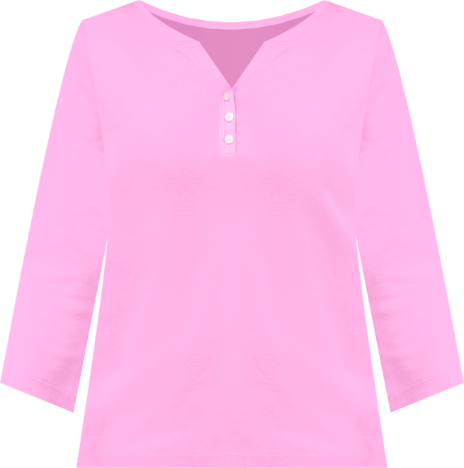 Petite Cotton Knit Henley 3/4-Sleeve Top, Created for Macy's