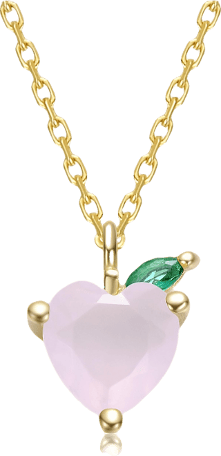 14K Gold Plated with Colored Cubic Zirconia Heart & Leaf Pendant Necklace