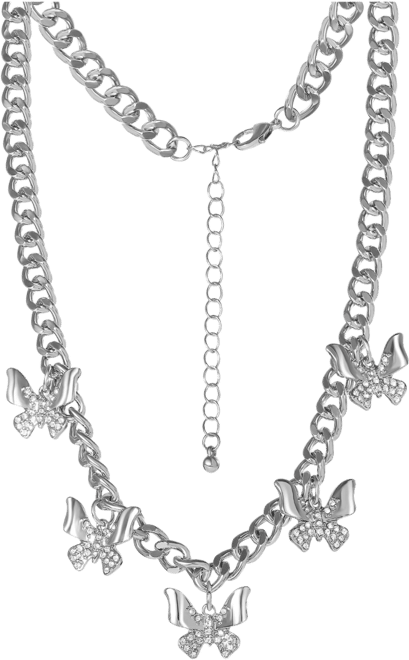 Silver-Tone Butterfly Charm Curb Chain Necklace