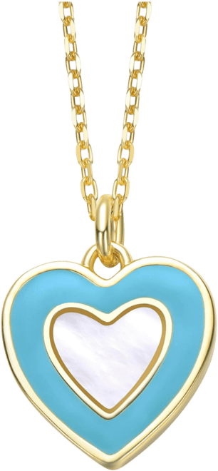 14K Gold-Plated with Mother-of-Pearl & Sky Blue Enamel Inlay Heart Pendant Necklace