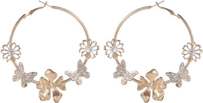 Floral Hoop Earrings in Gold
