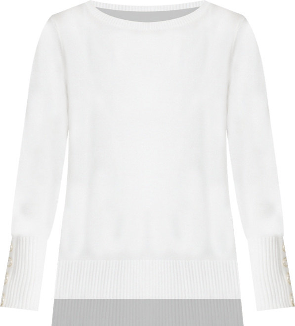 Women's Fine Gauge Boat-Neck Buttoned-Cuff Sweater