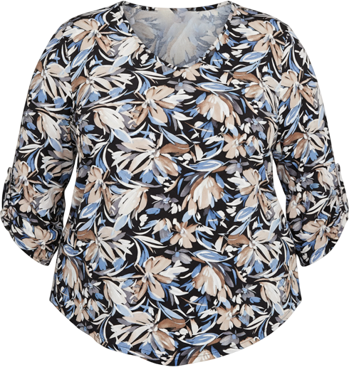 Plus Size As Usual Tie Sleeve Brushstroke Floral Knit Top