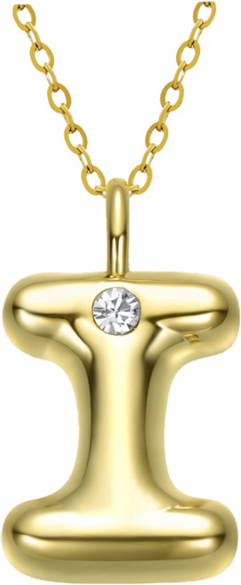 14k Gold Plated Cubic Zirconia Initial Pendant Bubble Letter Necklace