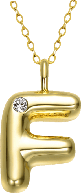 14k Gold Plated Cubic Zirconia Initial Pendant Bubble Letter Necklace
