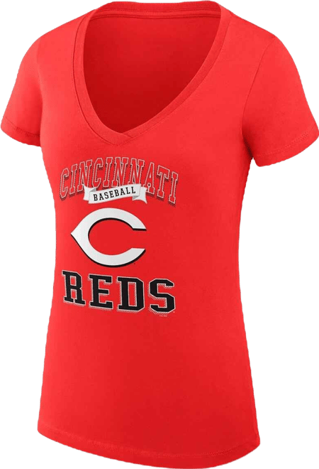 Women's Red Cincinnati Reds Team Logo Graphic V-Neck Fitted T-Shirt